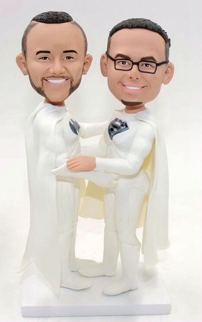 Custom superhero wedding cake topper for 2 grooms